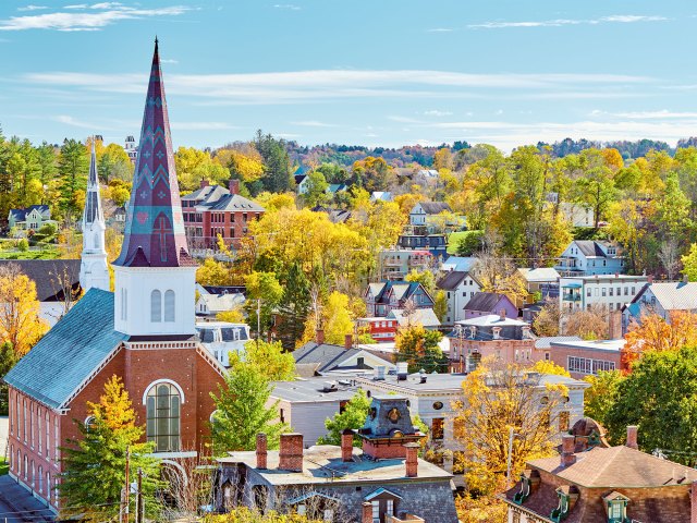 Montpelier, Vermont, cityscape in autumn, seen from above