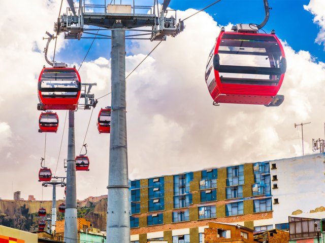 Cable cars suspended above La Paz, Bolivia