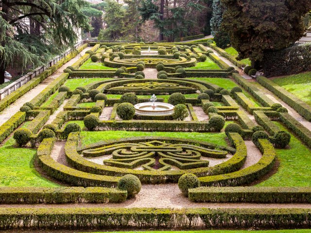 Manicured hedges in Vatican gardens, seen from above
