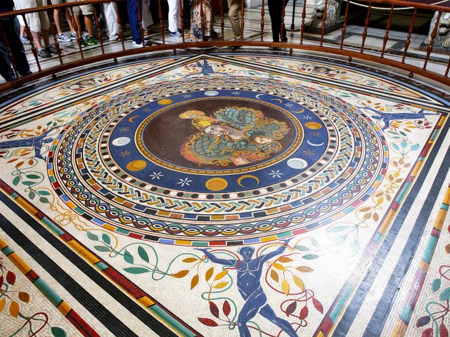 View of colorful and intricate mosaic floor in the Vatican