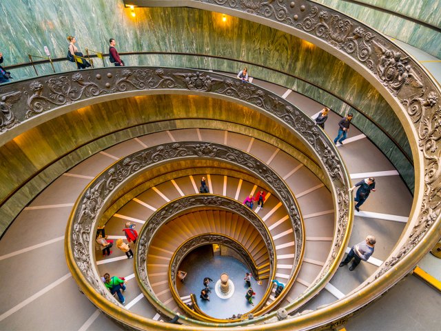 Looking down spiraling Bramante Staircase in Vatican City