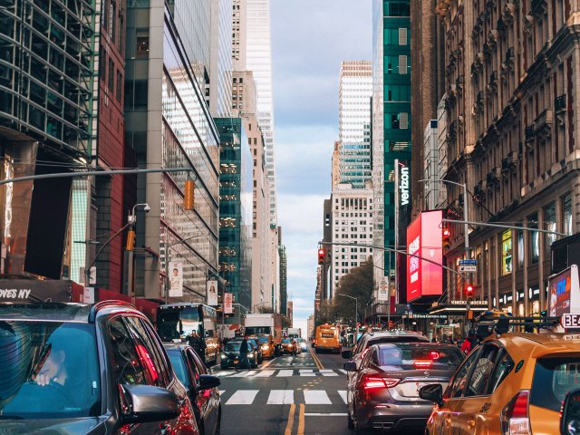 Traffic-filled street in Times Square