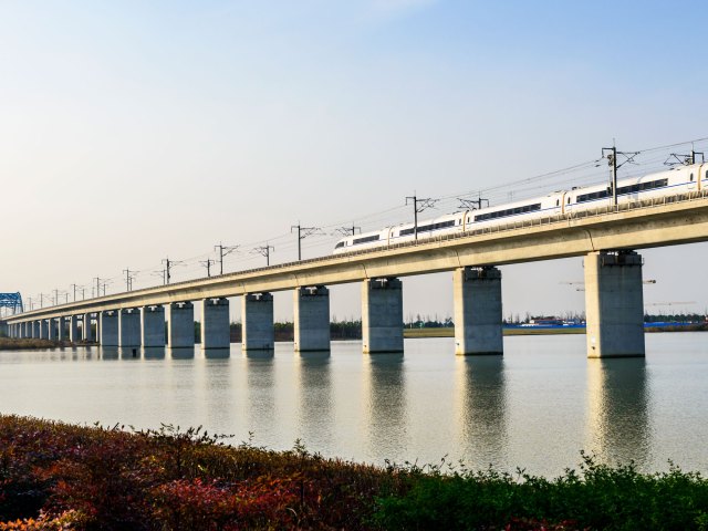 Train passing over Danyang-Kunshan Grand Bridge in China