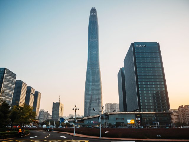 Tianjin CTF Finance Centre seen from street level
