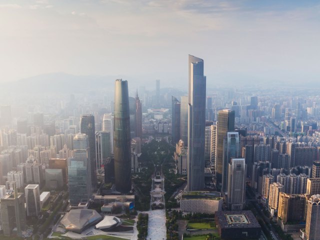 Aerial view of Guangzhou, China skyline 