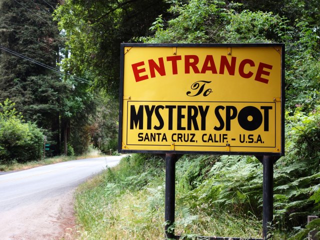 Sign indicating entrance to Mystery Spot in Santa Cruz, California