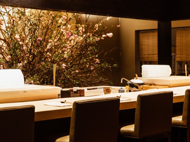 Chefs counter inside Masa restaurant in New York City