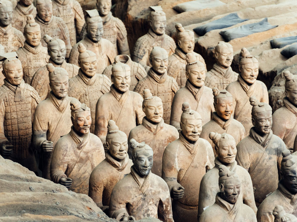 Statues of soldiers at the Terracotta Army archaeological site in China