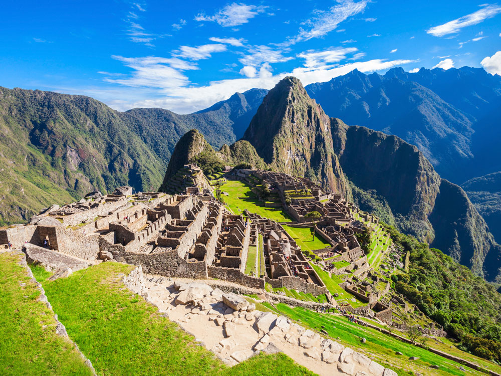 Mountaintop citadel of Machu Picchu seen from above