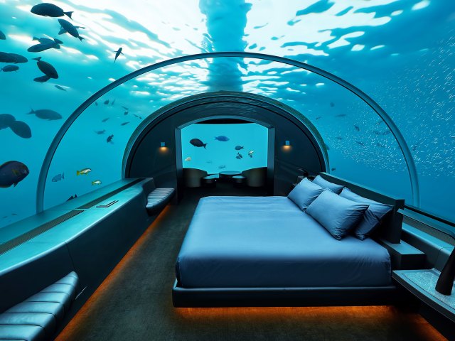 View inside underwater suite in the Maldives