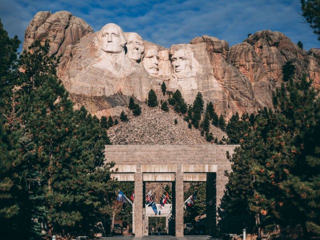 A photo of the carved faces of Mount Rushmore