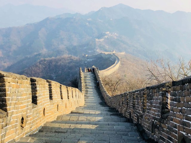 A picture from the perspective on the Great Wall of China