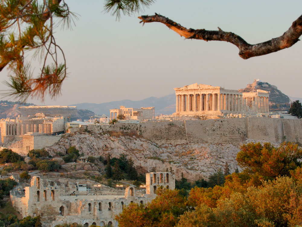 View of Acropolis of Athens from distant hilltop
