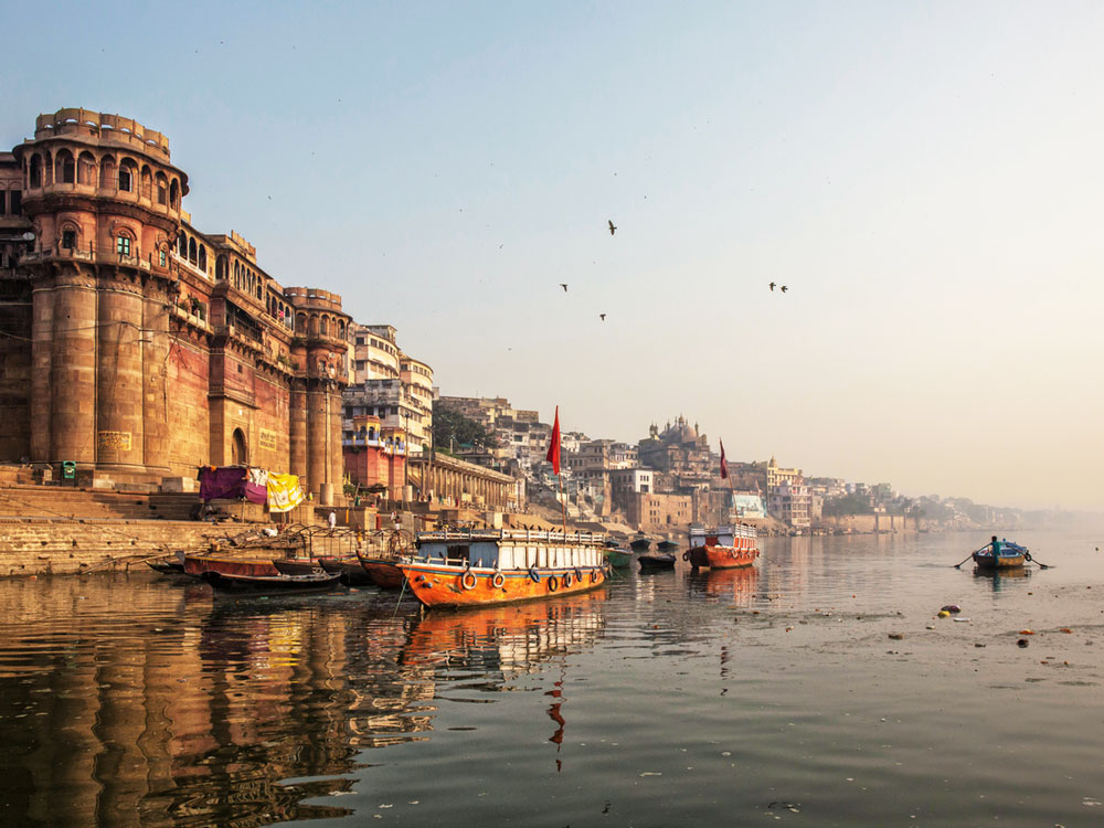 A picture of boats in the Ganges River