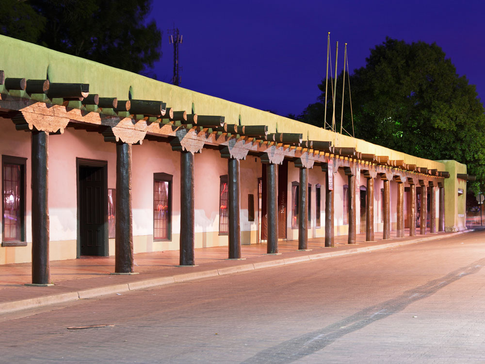 Place of the Governors in Santa Fe, New Mexico lined with wooden beams