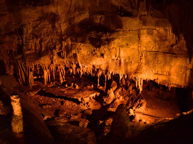 A picture of spiky stalagmites in an underground cave