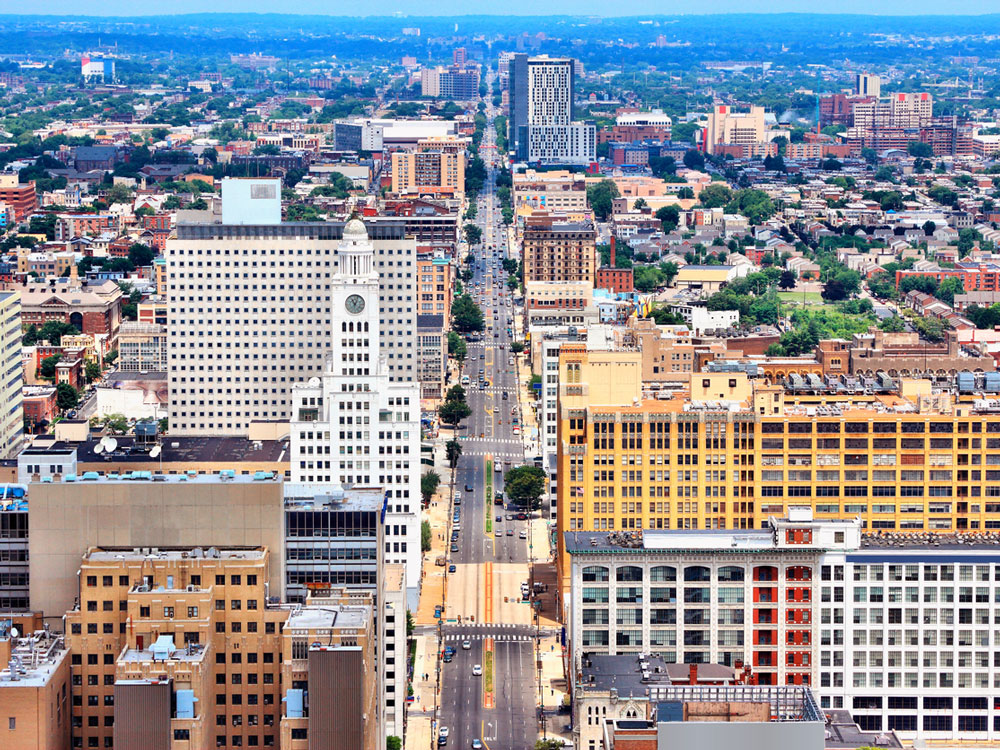 Downtown Philadelphia skyline seen from above