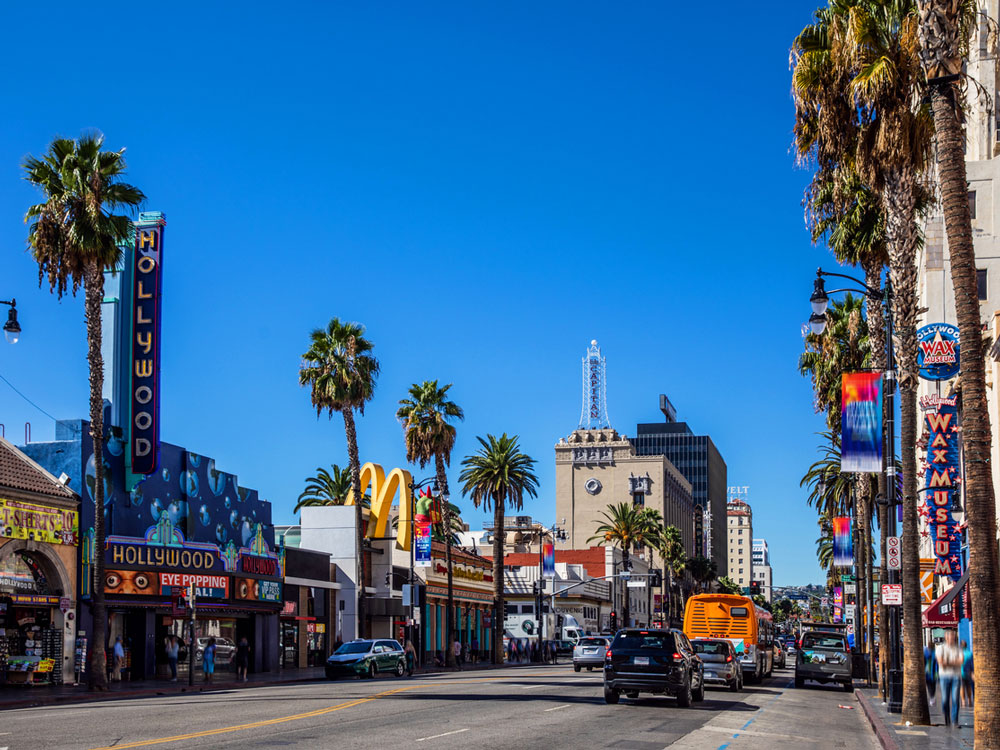 Bustling Hollywood Boulevard in Los Angeles