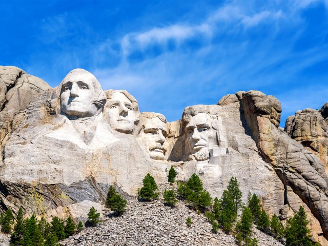 Faces of U.S. Presidents carved in Mount Rushmore in South Dakota