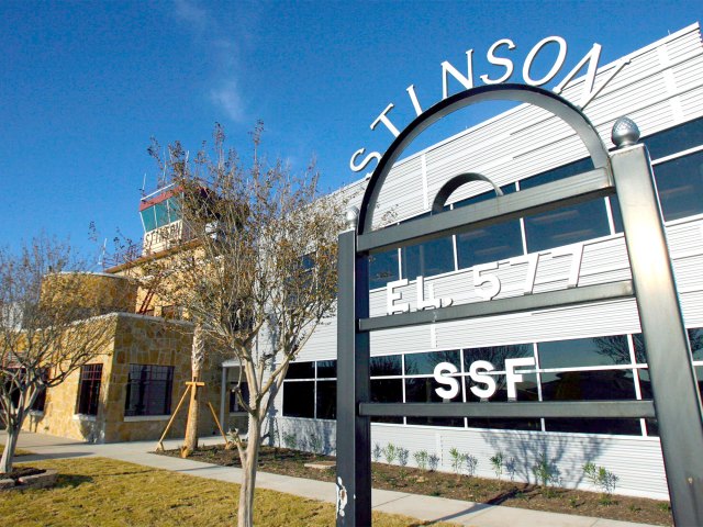 Sign for Stinson Municipal Airport in Texas