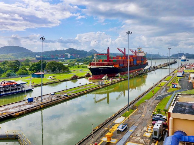 Cargo ship in the Panama Canal