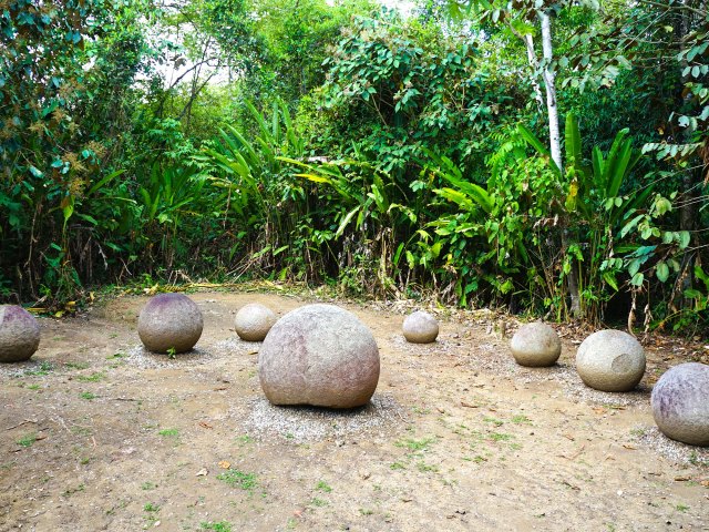 Stone spheres in Costa Rica rainforest