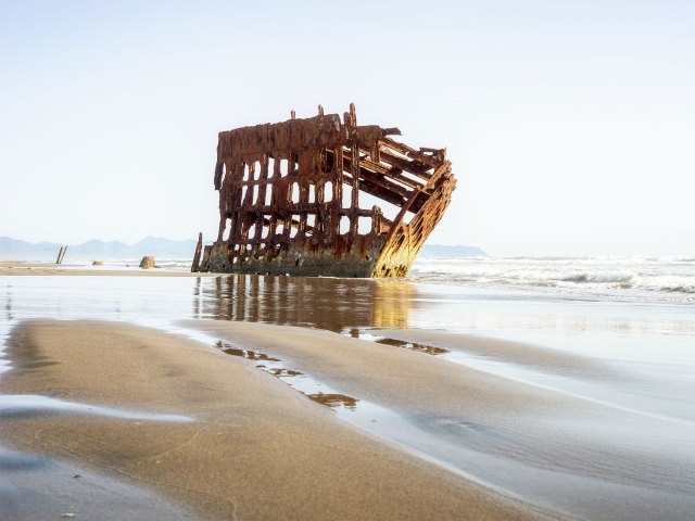Abandoned shipwreck off coast of Astoria, Oregon