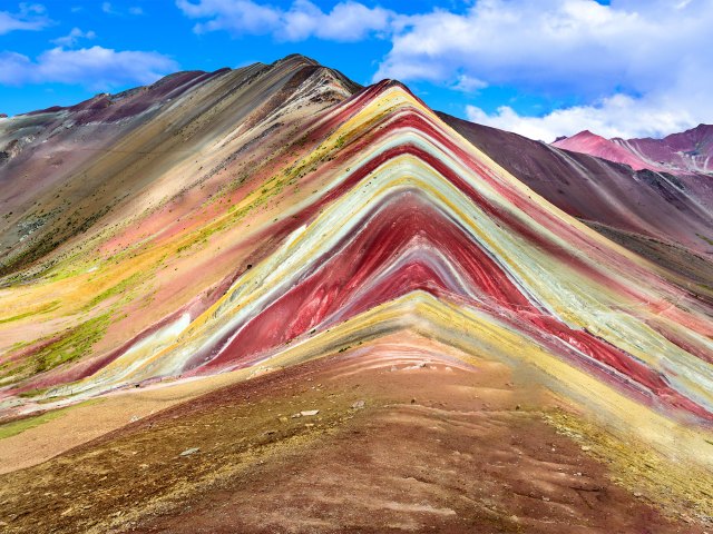 Striated rainbow colors of Rainbow Mountain in Peru