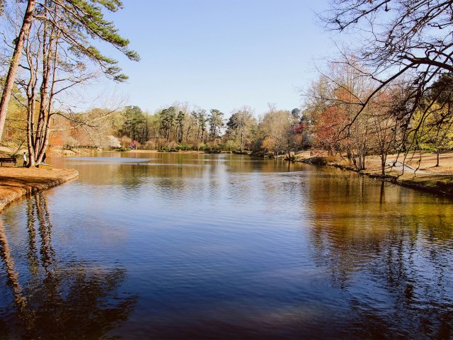Serene lake scene in Avondale Estates, Georgia