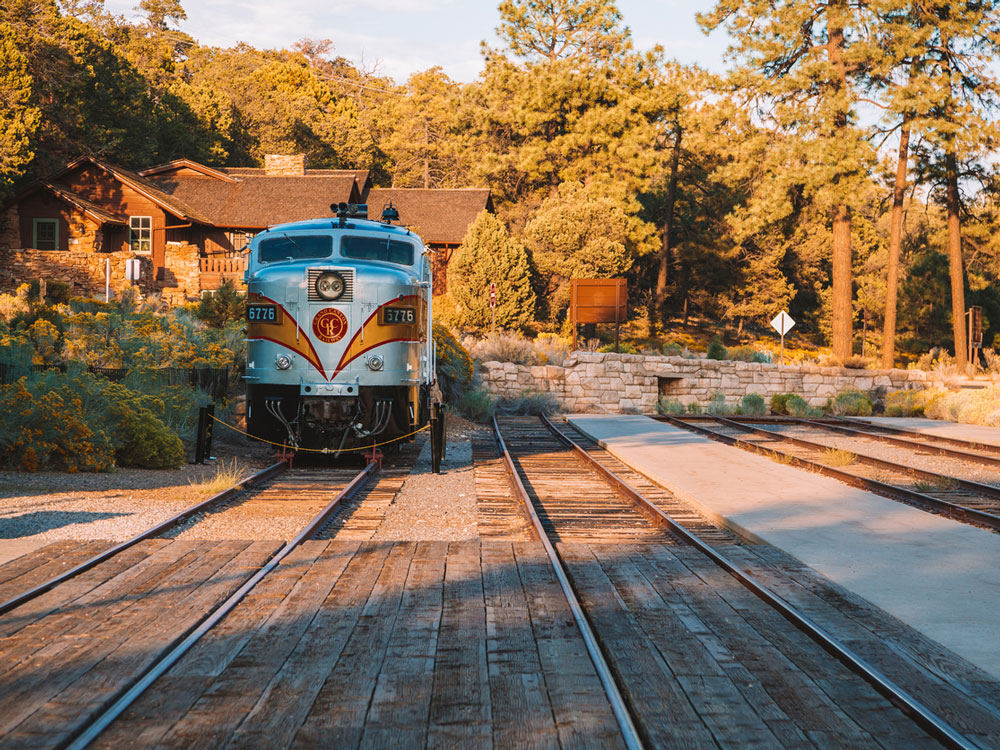 Head-on view of the Grand Canyon Railway in Arizona