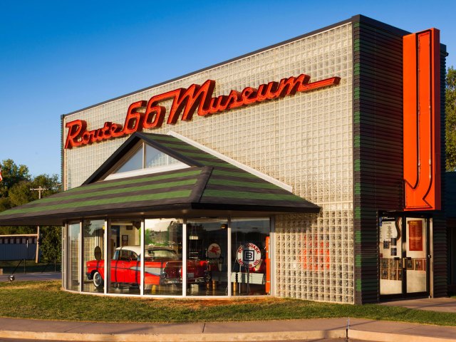 Exterior of Route 66 Museum in Oklahoma