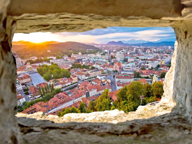 View of Ljubljana, Slovenia, through wall opening