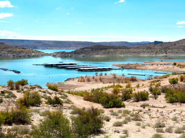 Lake surrounded by desert outside of Truth or Consequences, New Mexico