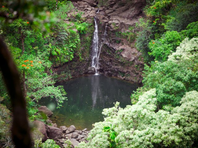View of small waterfall in Hawaii