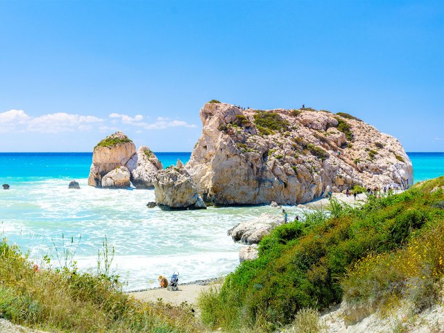 View of Aphrodite's Rock off the coast of Cyprus