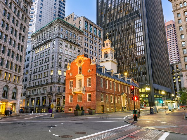Old State House in Boston surrounded by skyscrapers