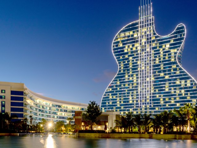 Hotel shaped like a giant guitar in Hollywood, Florida