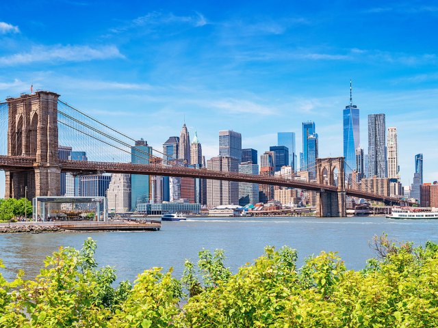 View of Brooklyn Bridge and Lower Manhattan skyline