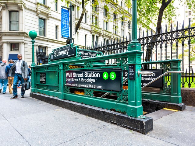 Street entrance to subway station below in New York City