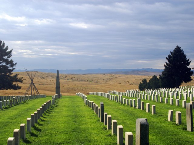 Tombstones at Little Bighorn Battlefield National Monument in Montana