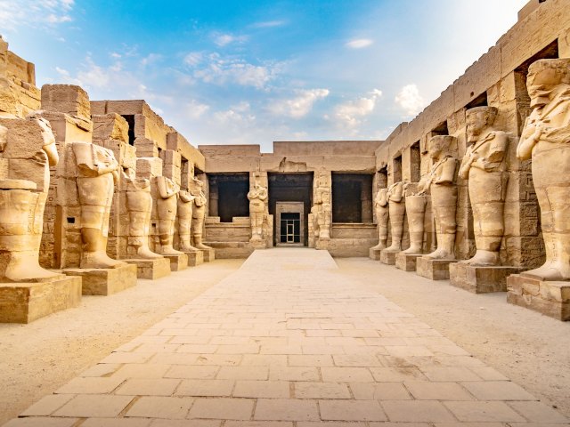 Statues lining the Karnak Temples in Luxor, Egypt