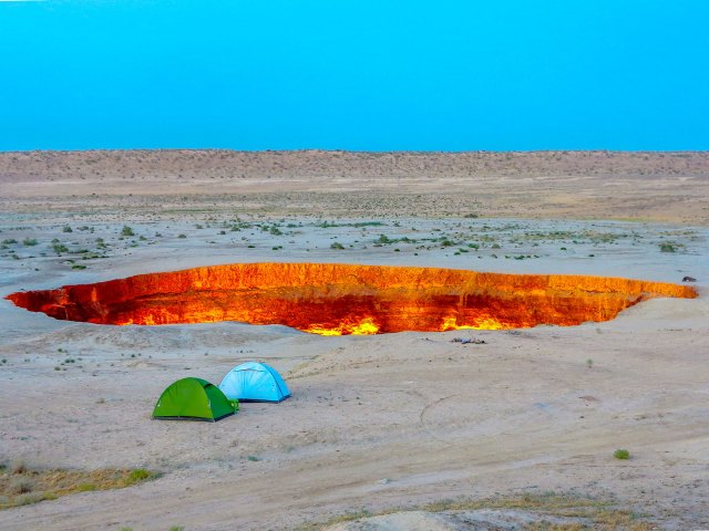 Image of underground fire burning in the Akjagaýa Depression of Turkmenistan