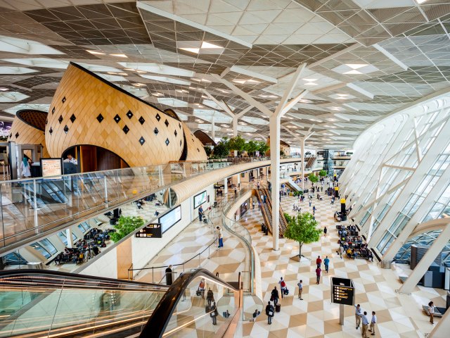Interior of terminal at Hydar Aliyev International Airport in Azerbaijan