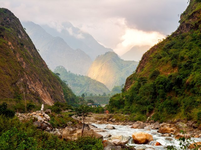 River flowing through verdant Kali Gandaki Canyon, Nepal