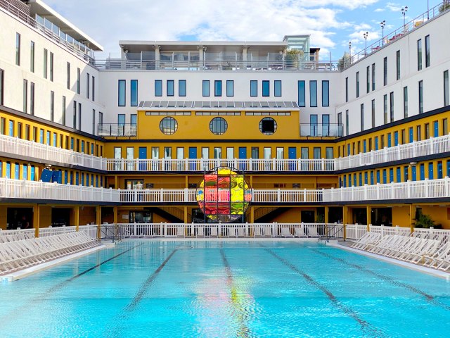 Swimming pool in courtyard of the Molitor building in Paris