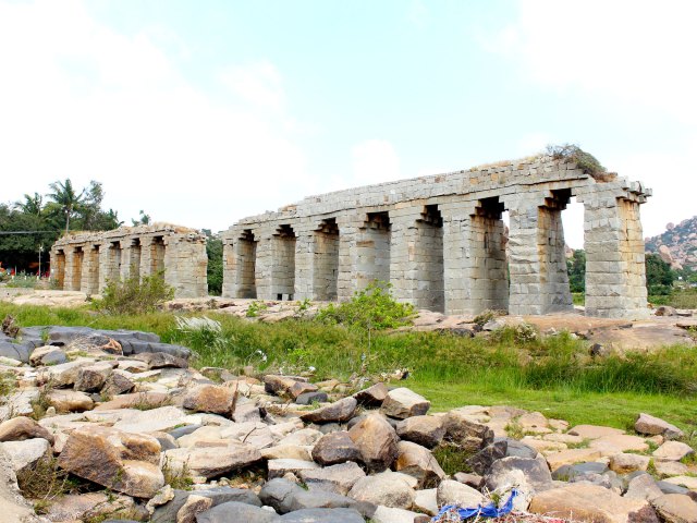 Stone remains of Bukka's Aqueduct in Hampi, India