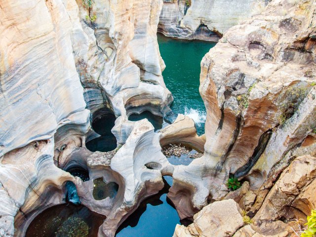 View down into natural rock pools in South Africa's Motlatse Canyon