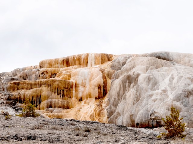 Mineral-covered rock formations in Hot Springs State Park in Wyoming