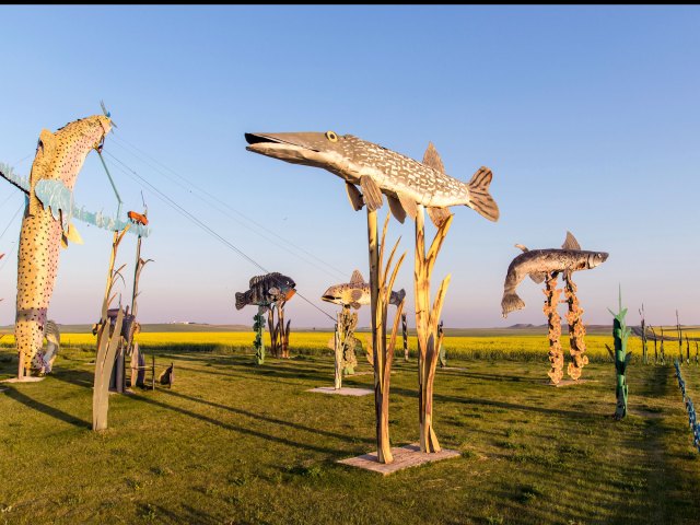 Metal sculptures along the Enchanted Highway of North Dakota