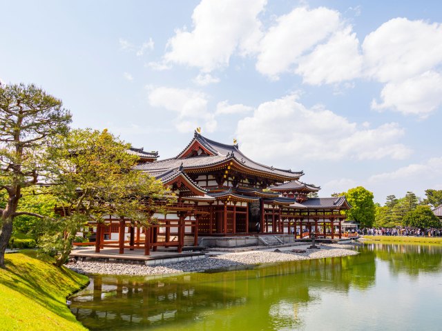 Image of Japanese temple next to lake